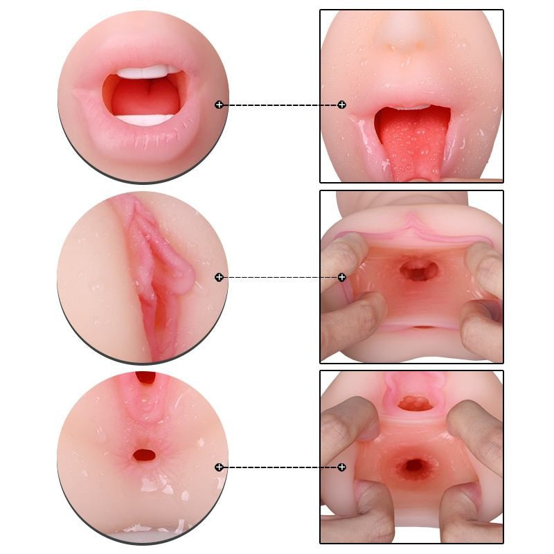 Dual‑Head Masturbator with Cock Ring & Triple Openings-MY13