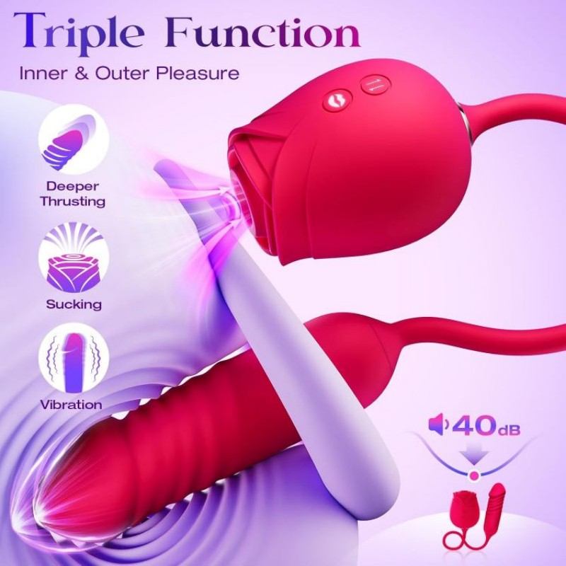 Rose‑Red Suction Vibrator with Licking Tip-MY03
