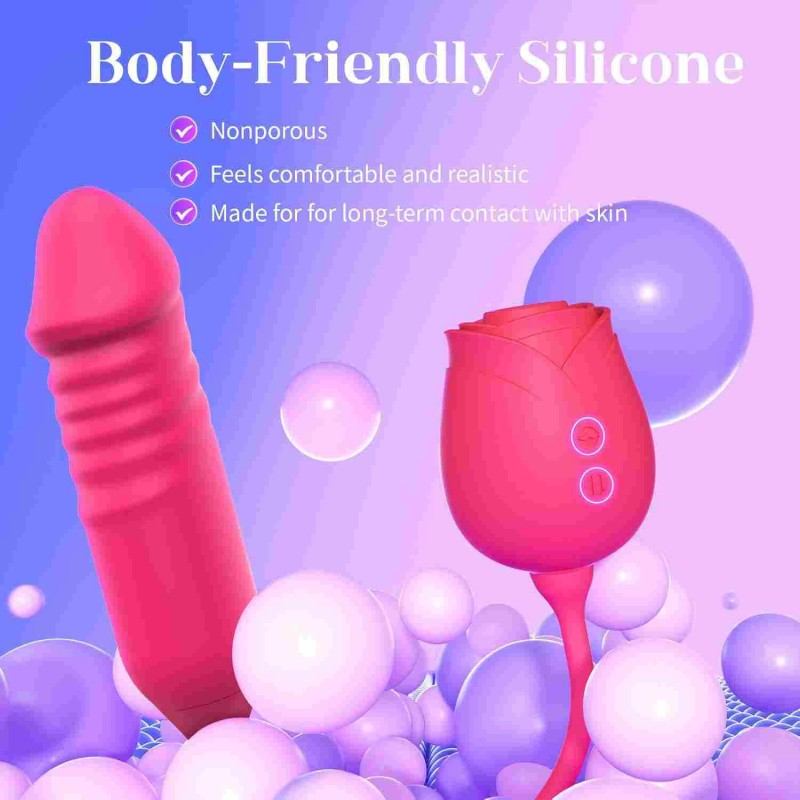 Rose‑Red Suction Vibrator with Licking Tip-MY03