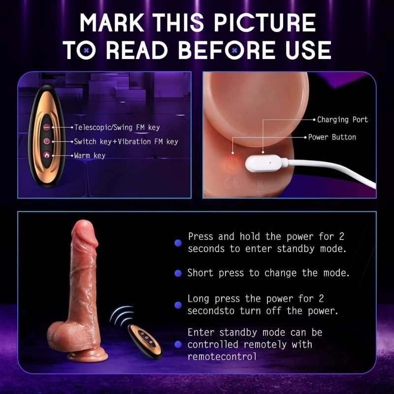 Wireless Electric Dildo with Heating & Swivel Action (23cm / 4.5cm / 450g)-MY10