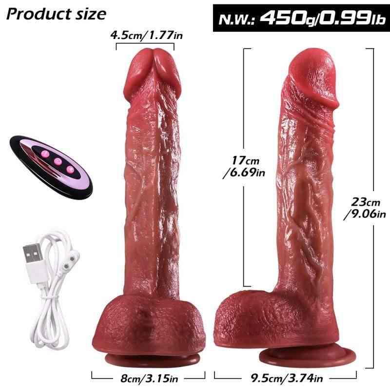 Wireless Electric Dildo with Heating & Swivel Action (23cm / 4.5cm / 450g)-MY10